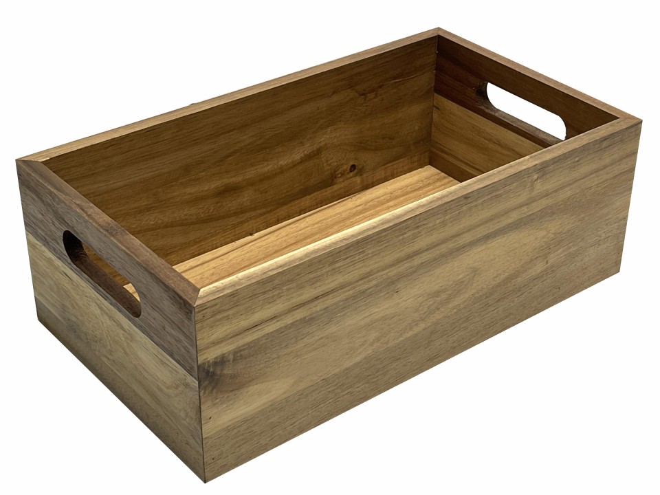 Acacia Wood Storage Bin with Handles - Versatile Home Organizer